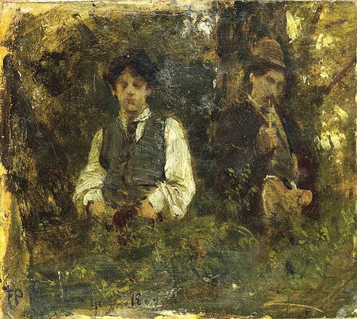 Francesco Paolo Michetti - 109, Michetti con il pittore Edoardo Dalbono nei boschi di Capodimonte, 1869